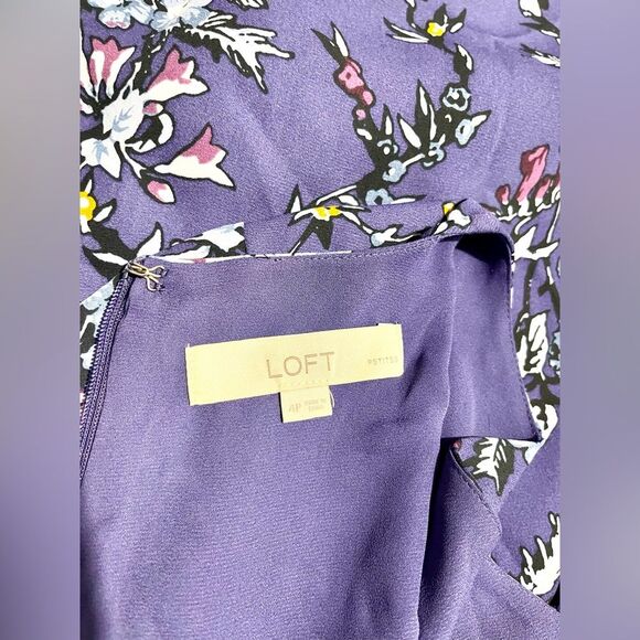 Loft dress floral flare business casual office summer festive purple Women’s 4P - Picture 10 of 10